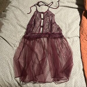 Victoria’s Secret Deep Purple Bow Lace Teddy NWOT